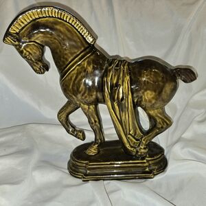 Elegant MCM Ceramic Van Nuys Trojan Horse Sculpture in Green Lane & Co.